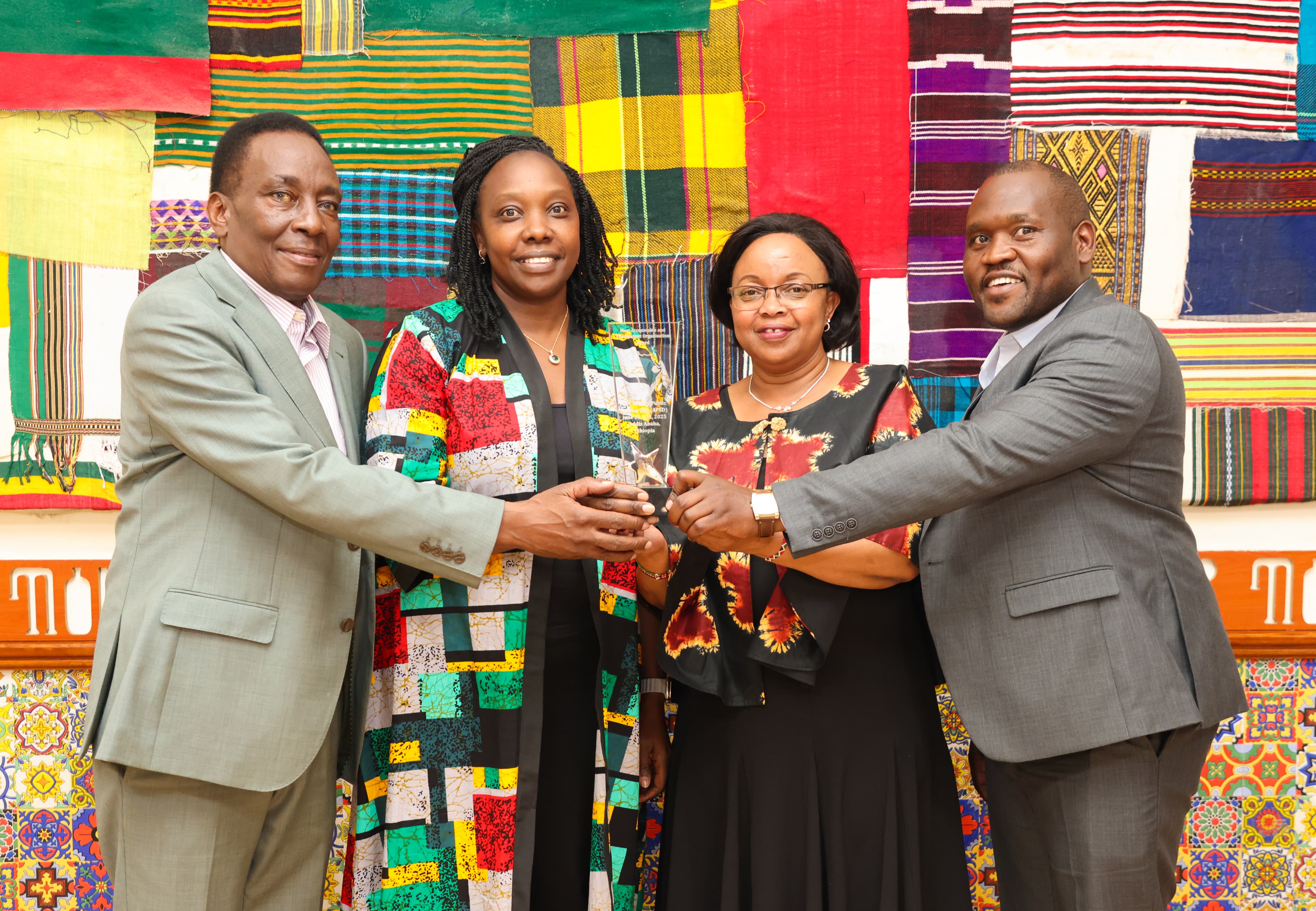 Dr. Jane Njuguna, KEFRI CEO leads the team in receiving the First Runners-Up in the Most Transparent and Accountable Organization Award category, during Africa Public Service Week 2025.